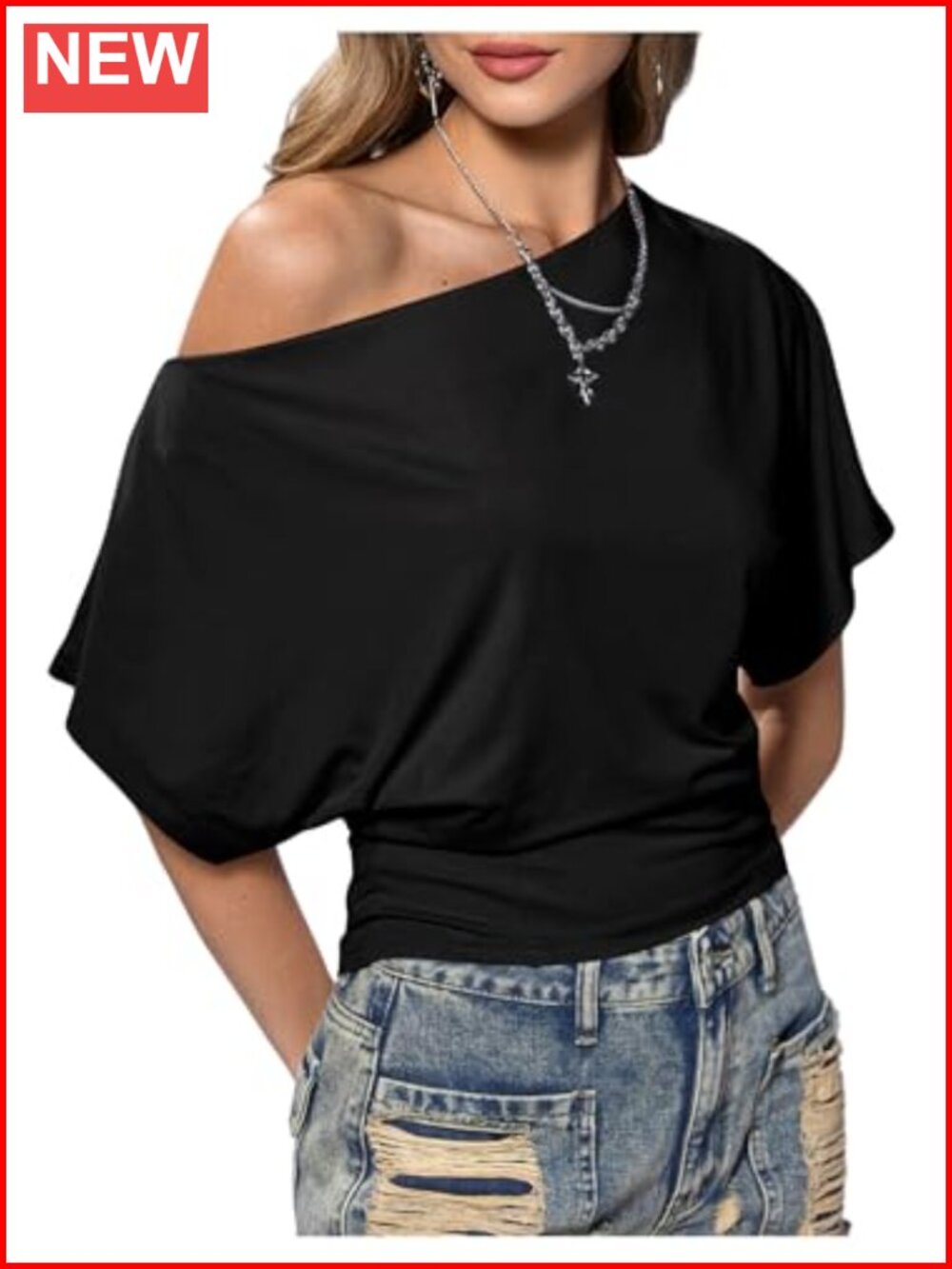 Off Shoulder Asymmetrical Short Sleeve Crop Top Polyester Elastane Summer Going